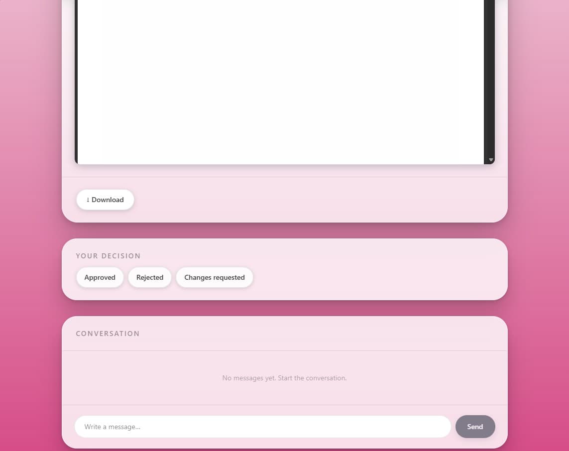 Client approval decision interface